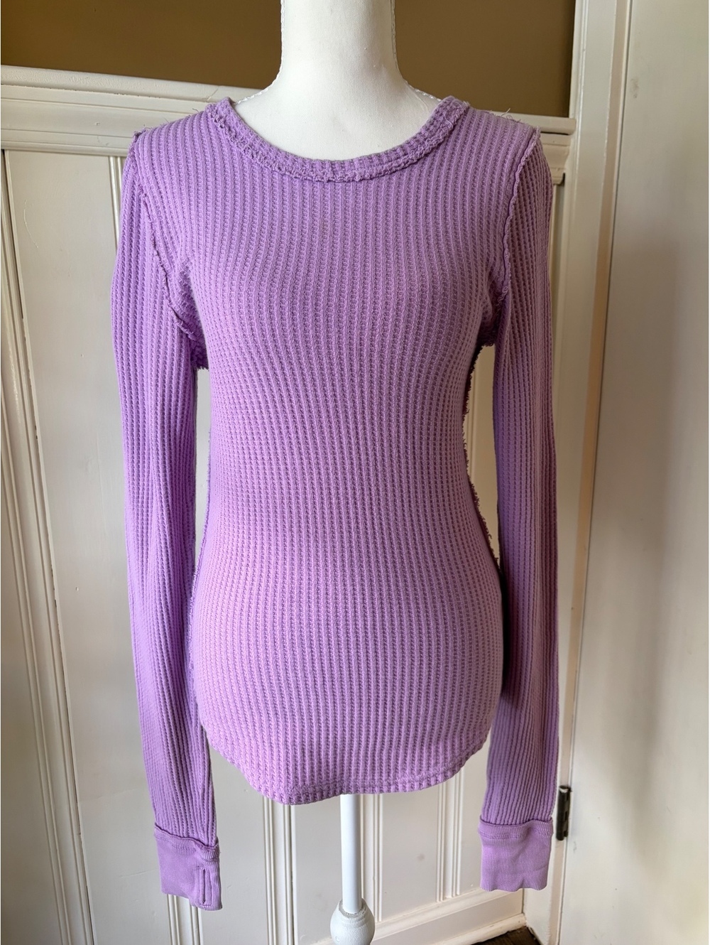 Free People We The Free Purple Thermal Top Medium Exposed Seam Thumbholes